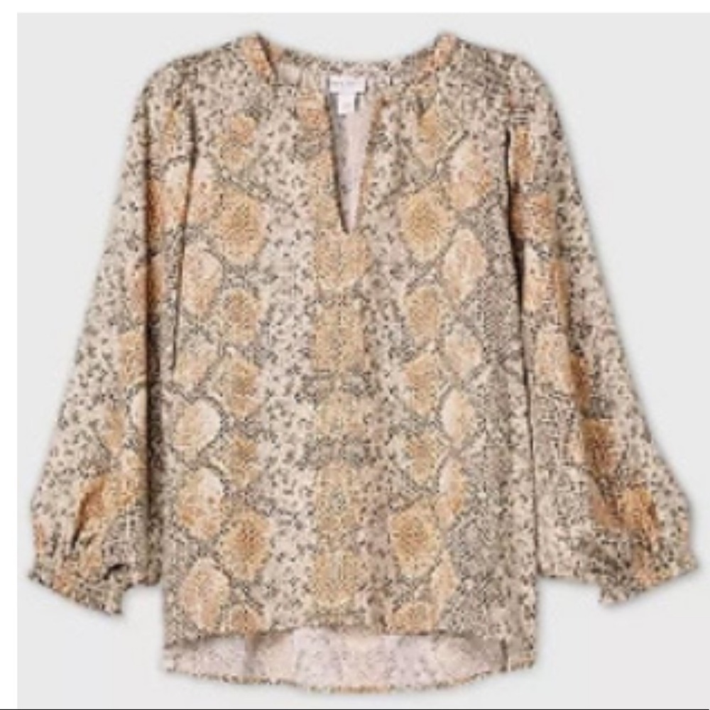 Ava & Viv Women's Snake Print Long Sleeve V-Neck Blouse 2X (20w/22w) brown new